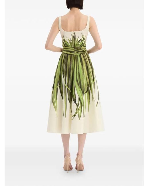 Oscar de la Renta Metallic Palm Leaves Cotton Poplin Dress