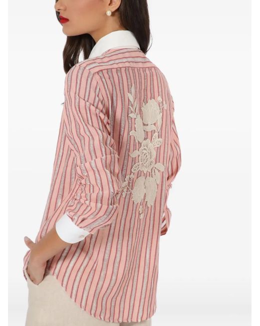 Lethicia Bronstein Pink Gestreiftes Hemd mit Stickerei