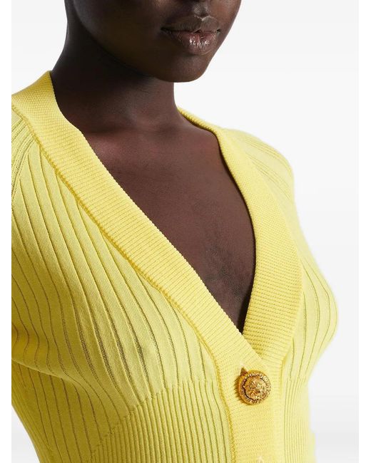 Balmain Yellow V-Neck Buttoned Cardigan