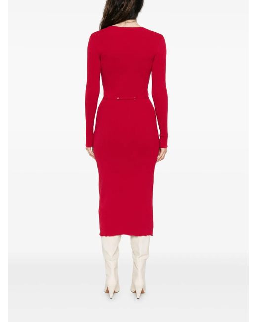 Twinset Red Ribbed-Knit Belted Dress