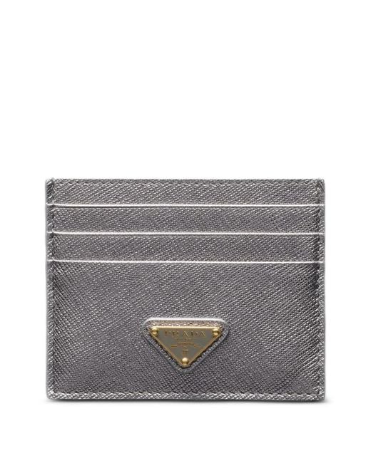 Prada Gray Triangle-Logo Leather Card Holder