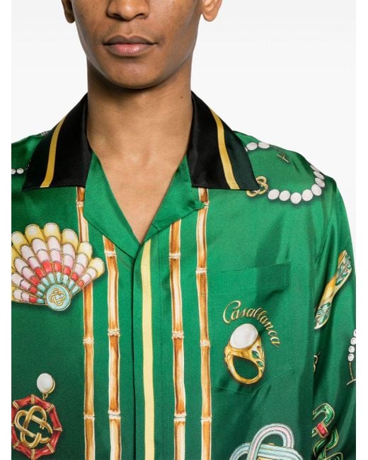 Casablancabrand Green La Boite A Bijoux Silk Shirt for men