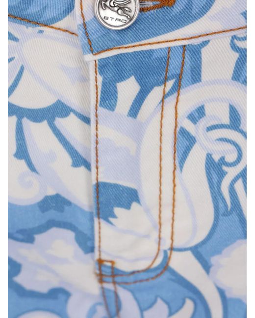 Etro Blue Printed Straight-Leg Jeans