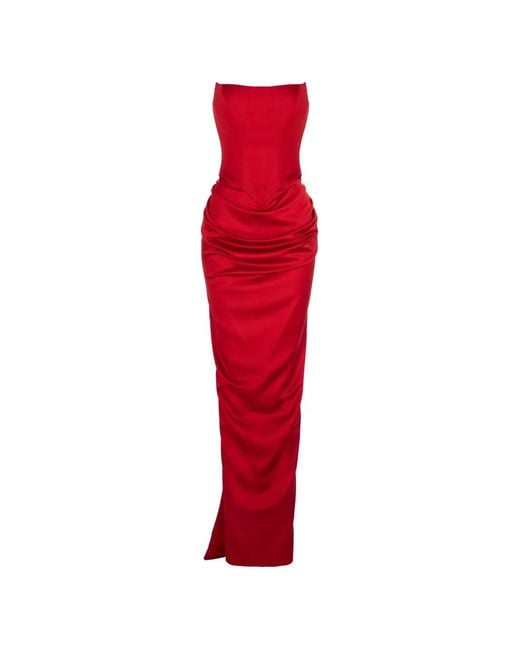 V:PM ATELIER Red Flavia Corset-Style Draped Maxi Dress