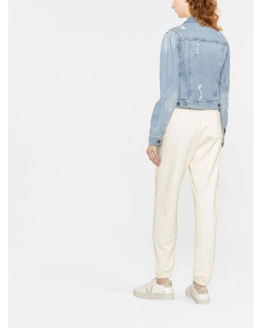 DKNY Blue Ripped-Detailing Cropped Denim Jacket