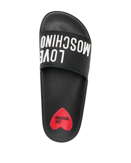 Love Moschino Black 3D-Logo Flat Slides