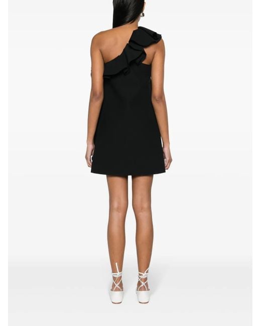 MSGM Black Ruffle-Trim Asymmetric Minidress