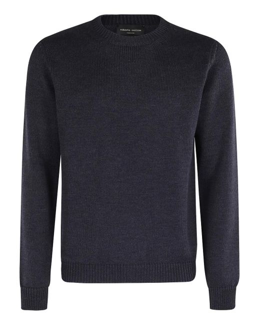 Roberto Collina Blue Ribbed Crew-Neck Sweater for men