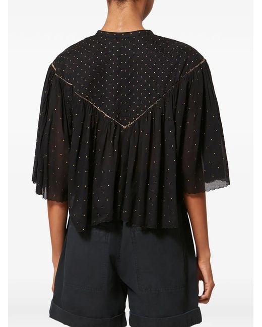 Isabel Marant Black Veenia Embellished Cropped Cotton Top