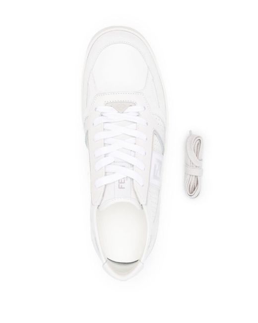 Fendi White Ff-embroidered Lace-up Sneakers for men
