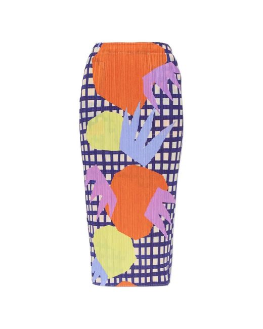 Pleats Please Issey Miyake White Pleated Graphic-Print Midi Skirt