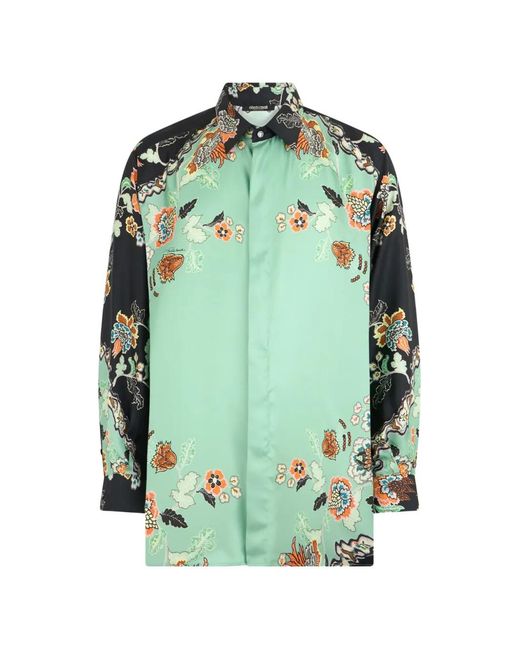 Roberto Cavalli Green Floral-Print Shirt for men