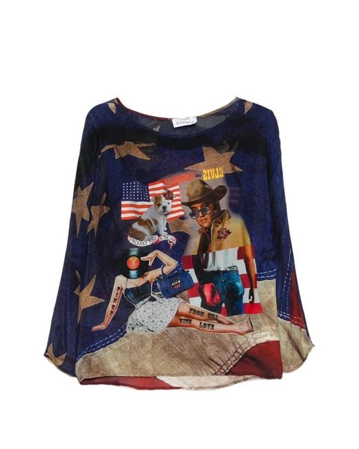 The Artistylist Blue Graphic-Print Long-Sleeve Blouse