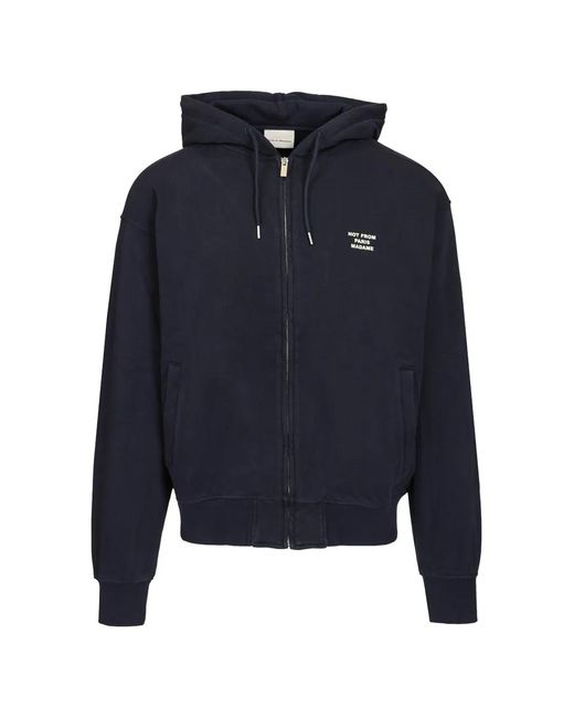 Drole de Monsieur Blue Slogan-Print Zip-Up Hoodie for men