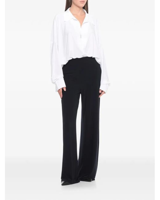 Norma Kamali White Collared Long-Sleeve Top