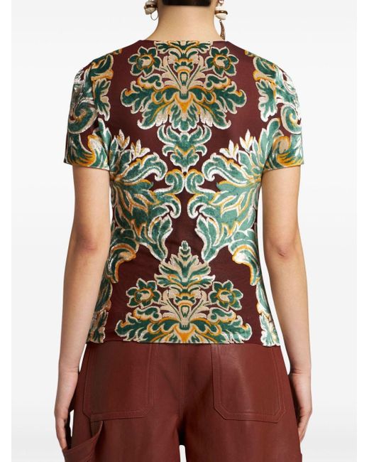 Etro Green Patterned-jacquard Tulle T-shirt