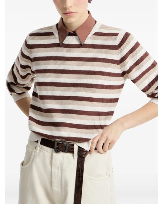 Pull Rayé Brunello Cucinelli en coloris White