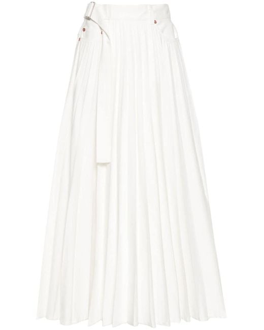 Sacai White Wrap-around Pleated Skirt