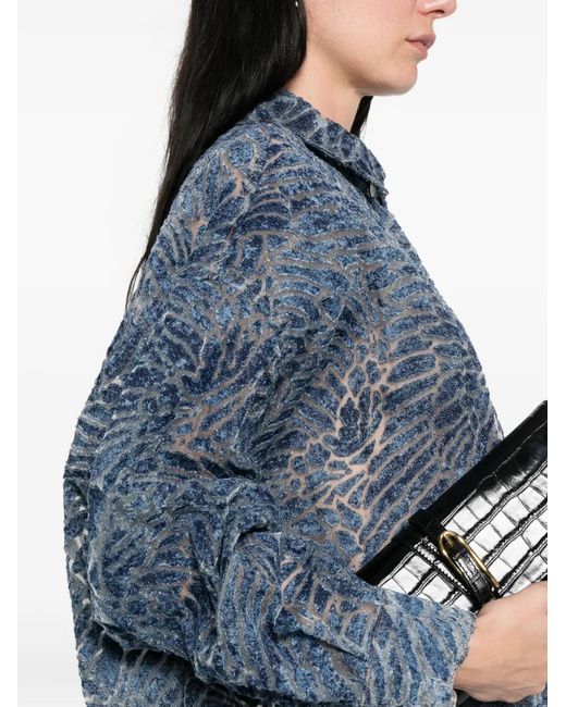 GIUSEPPE DI MORABITO Blue Blouse À Imprimé Peau De Serpent