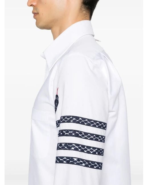 Thom Browne White Embroidered-Snake Cotton Shirt for men