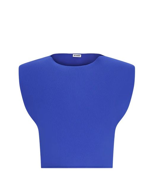 Jil Sander Blue Padded-Shoulder Cropped Top