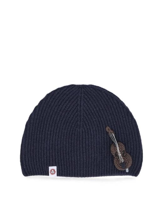 Charles Jeffrey Blue Ribbed Violin-Patch Beanie Hat
