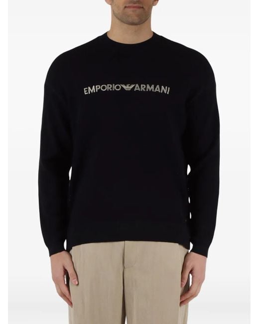 Emporio Armani Blue Logo Side-Slits Sweater for men
