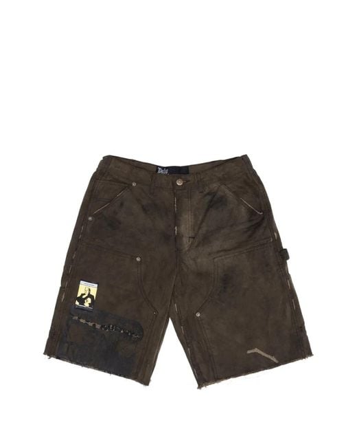 PALY Gray Sinned 4 Nothing Distressed Panelled Shorts for men