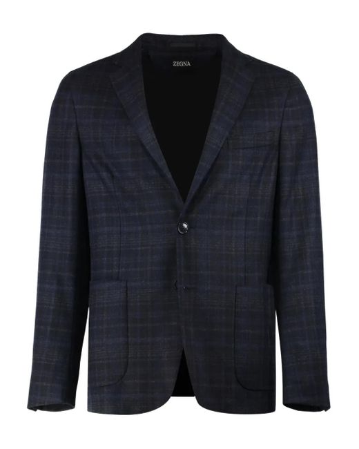 Zegna Blue Single-Breasted Notched-Lapel Blazer for men