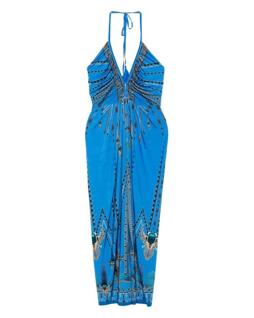 Camilla Blue V-Neck Gathered Jersey Dress