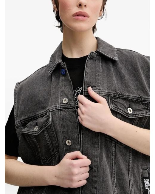 Karl Lagerfeld Black Frayed Denim Vest