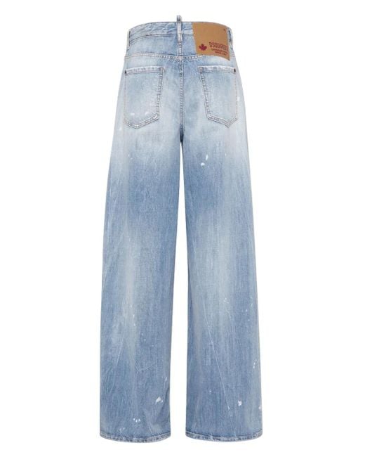 DSquared² Blue Wide-Leg Cotton Jeans With A Worn Effect