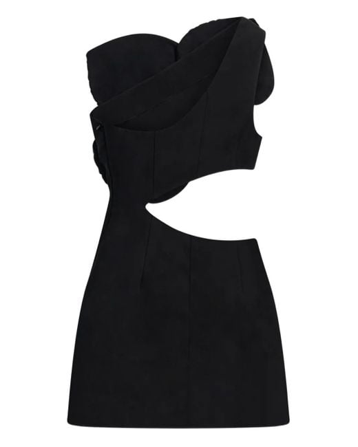 Area Black Embroidered Cut-Out Mini Dress