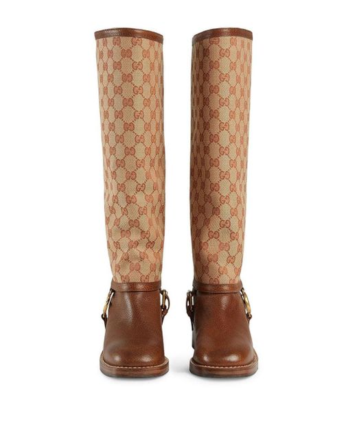 Gucci Leather Boot With GG Gaiter in Brown (Natural) Lyst
