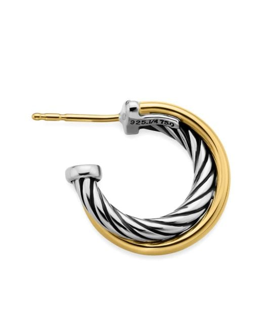 David Yurman White 18Kt And Sterling Crossover Hoop Earrings (17Mm)