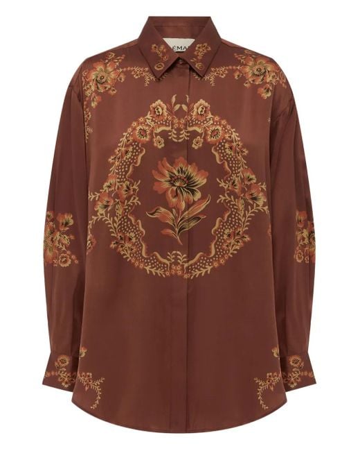 ALÉMAIS Seraphina Zijden Blouse Met Bloemenprint in het Brown