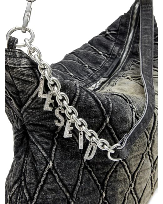 DIESEL Black Charm-D Quilted Chain-Embellished Shoulder Bag
