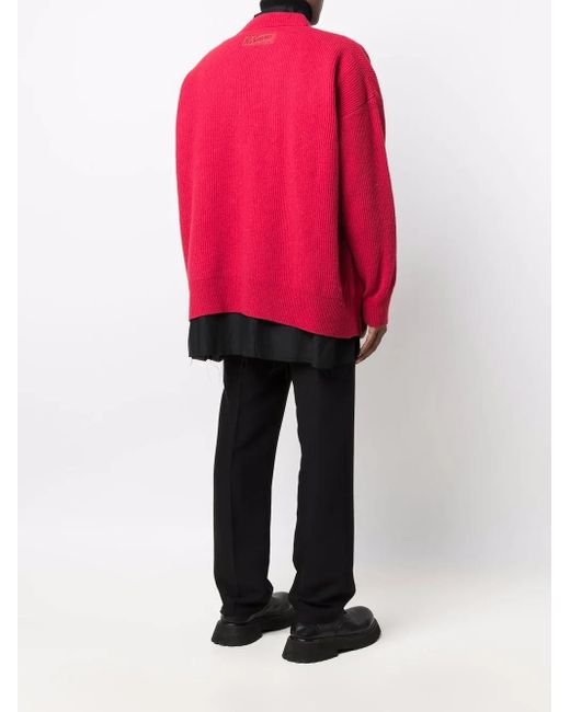 Raf Simons Pink Red And Black Layered Cardigan