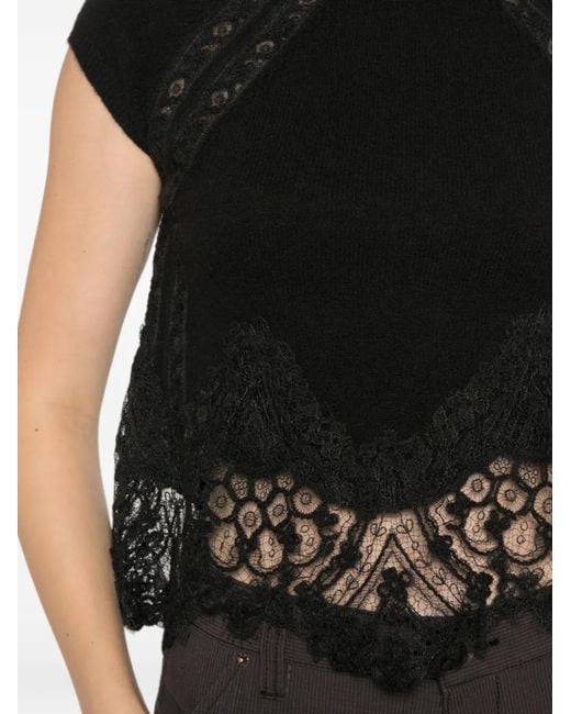 Ermanno Scervino Black Cashmere Lace Top