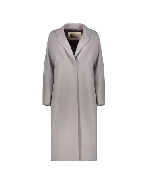Herno Gray Lapel-Collar Button-Up Coat