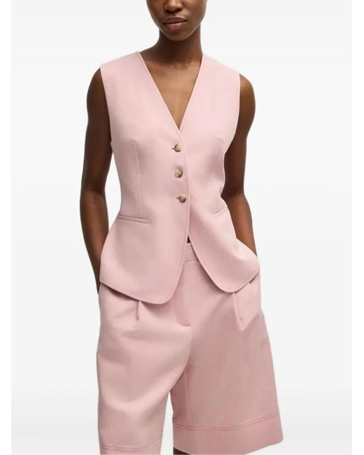 Boss Pink Sleeveless Buttoned Waistcoat