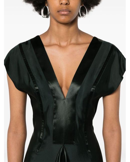 Bottega Veneta Black Gusset-detail V-neck Dress
