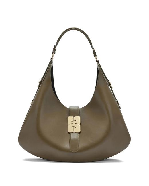 Ganni Gray Grand Sac Porté Épaule À Plaque Logo