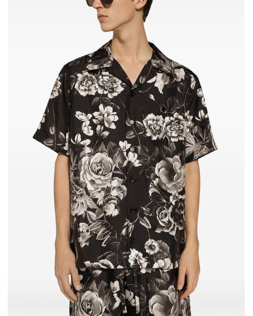 Dolce & Gabbana Seidenhemd mit Blumen-Print in Black für Herren