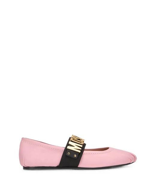 Moschino Pink Logo-Lettering Leather Ballet Flats