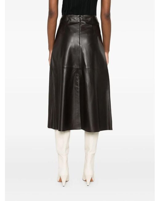 Arma Gray Leather A-Line Skirt