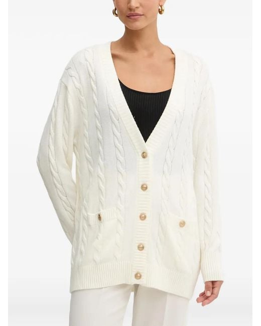 Guess White Cable-Knit Button Cardigan