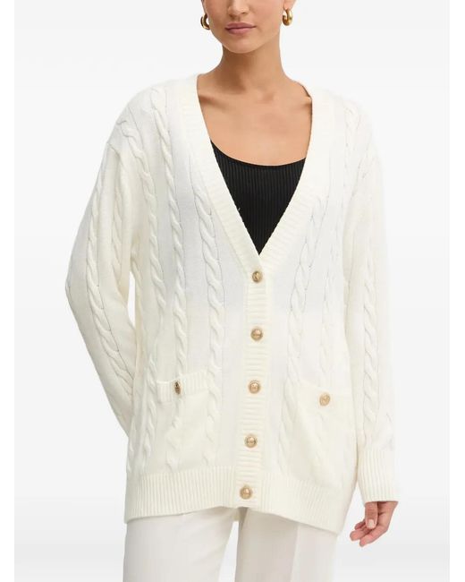 Guess White Cable-Knit Button Cardigan