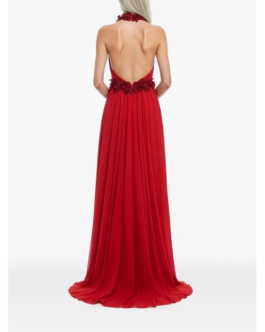 Saiid Kobeisy Red Floral-Detail Maxi Dress