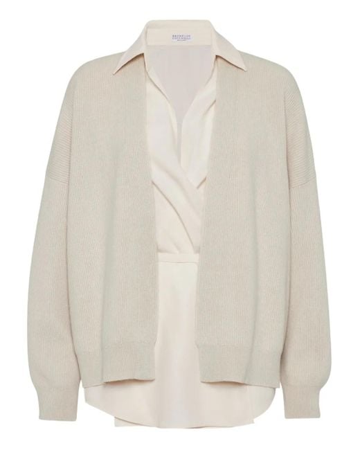 Brunello Cucinelli White Cashmere Layered Cardigan